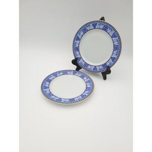 Set Of 2 Block China Spal Obidos Blue Floral Gold Trim Salad‎ Luncheon Plates